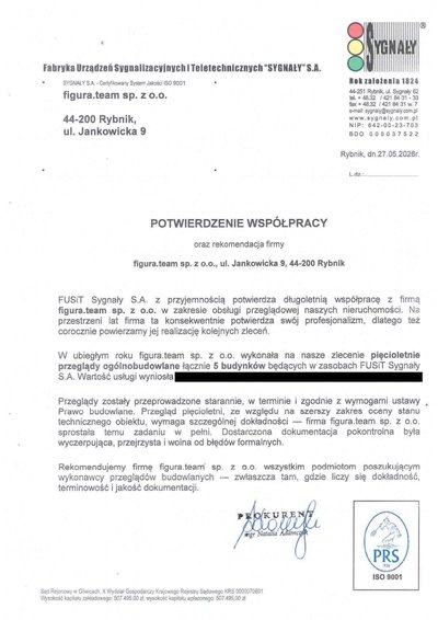 Pismo referencyjne: FUSiT Sygnały S.A.