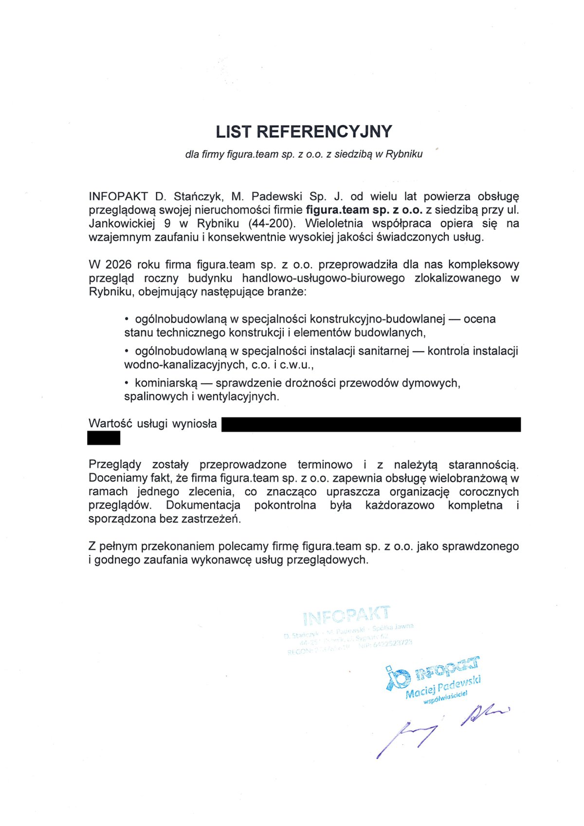 Pismo referencyjne: INFOPAKT D. Stańczyk, M. Padewski Sp. J., 2026
