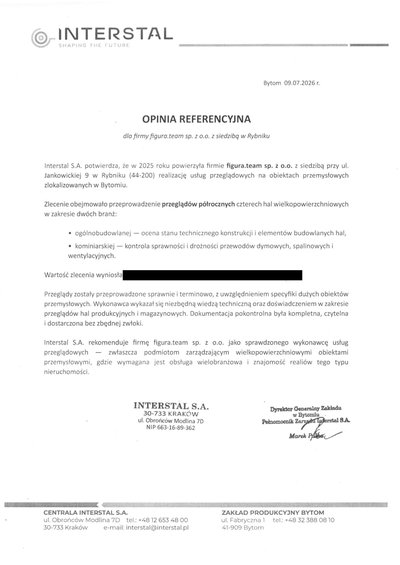 Pismo referencyjne: Interstal S.A.