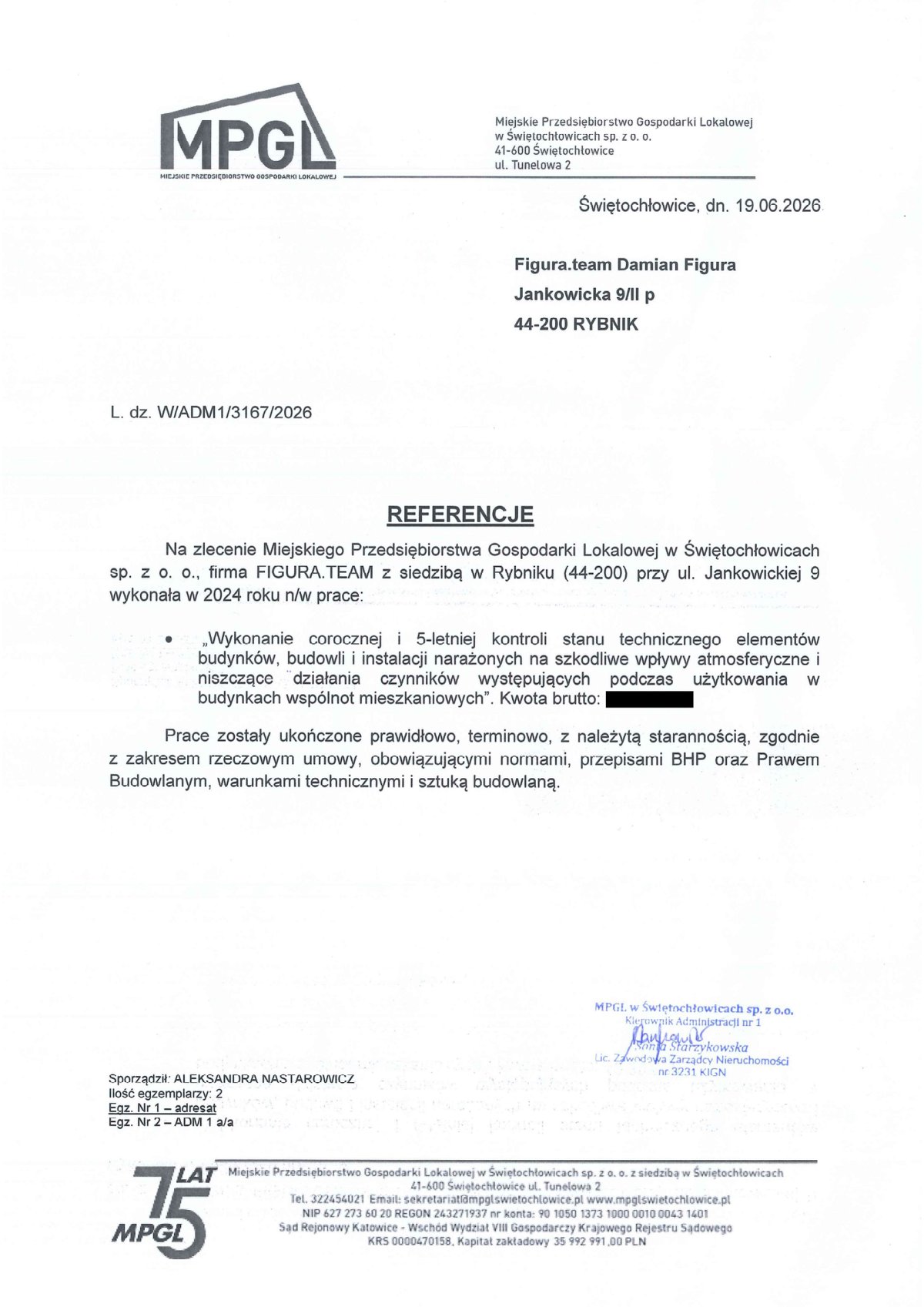 Pismo referencyjne: MPGLiM Świętochłowice Sp. z o.o., 2026
