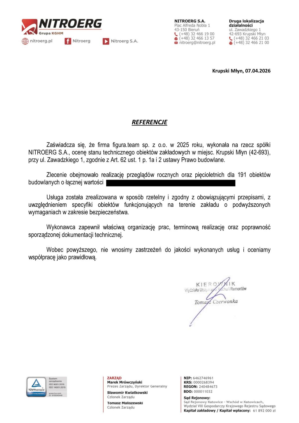 Pismo referencyjne: NITROERG S.A., 2026