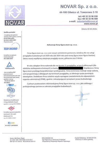 Pismo referencyjne: NOVAR Sp. z o.o.