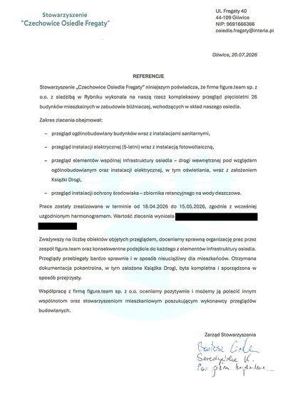 Pismo referencyjne: Stowarzyszenie „Czechowice Osiedle Fregaty”