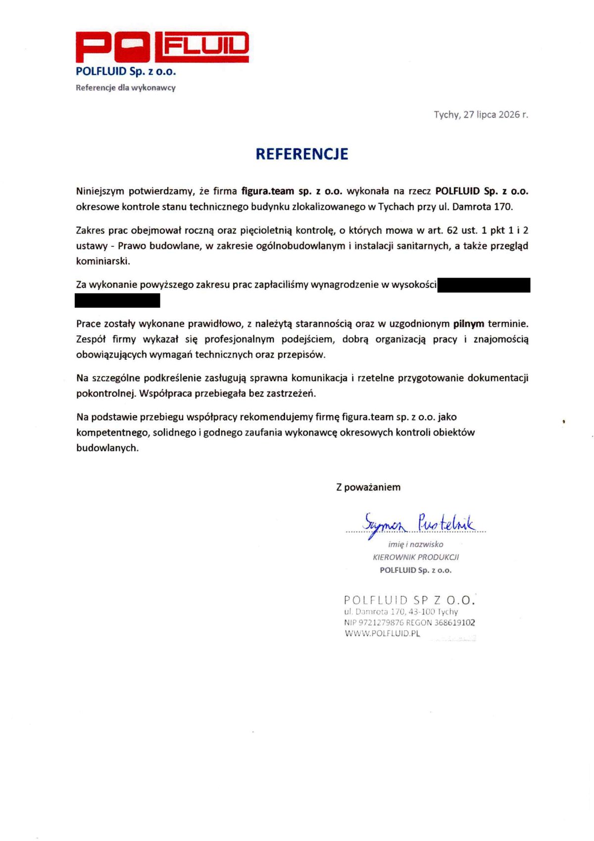 Pismo referencyjne: POLFLUID Sp. z o.o., 2026