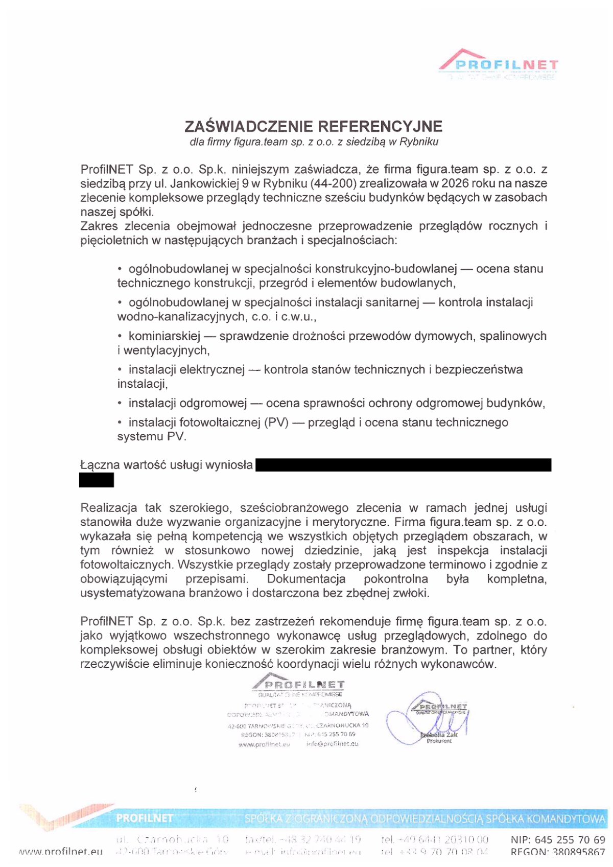 Pismo referencyjne: ProfilNET Sp. z o.o. Sp.k., 2026