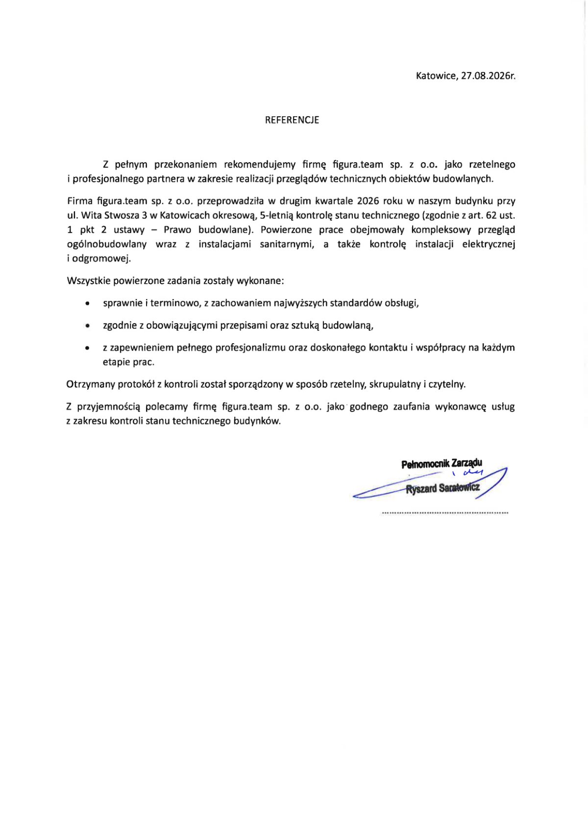 Pismo referencyjne: SILPORT S.A., 2026