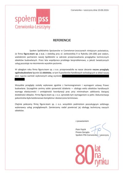 Pismo referencyjne: Społem PSS Czerwionka-Leszczyny