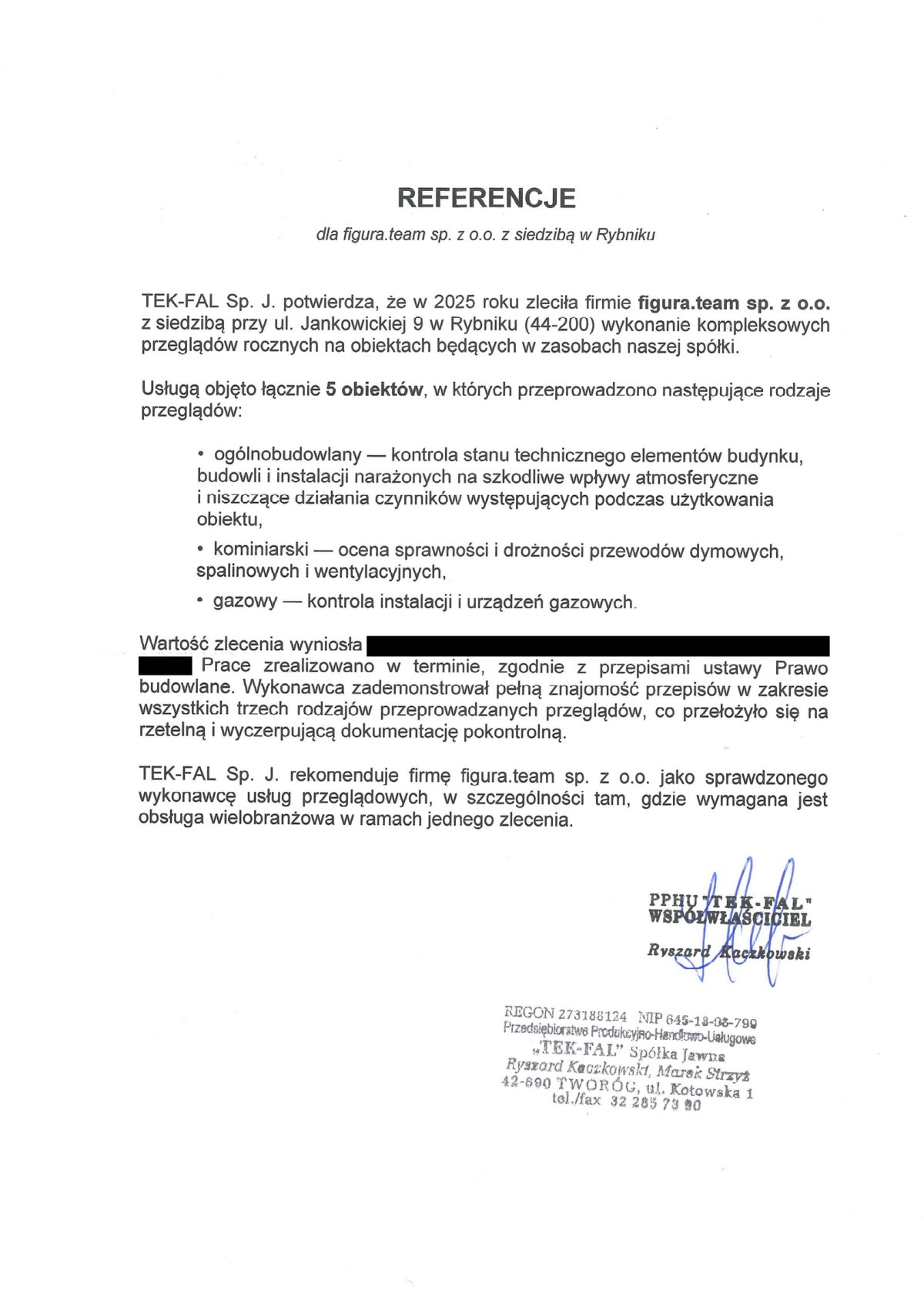 Pismo referencyjne: PPHU TEK-FAL Sp.j., 2026