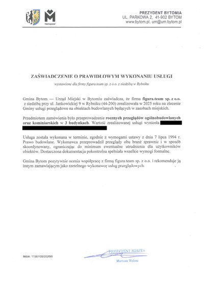 Pismo referencyjne: Urząd Miejski w Bytomiu