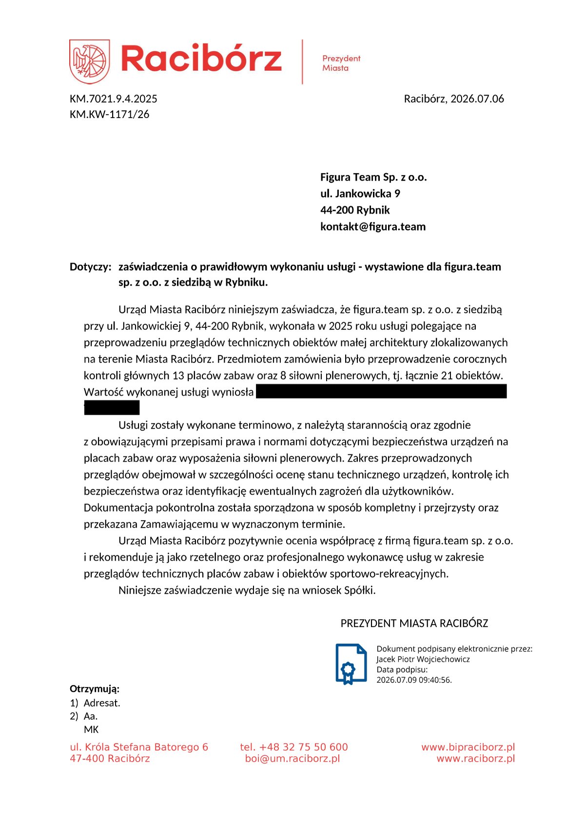 Pismo referencyjne: Urząd Miasta Racibórz, 2026