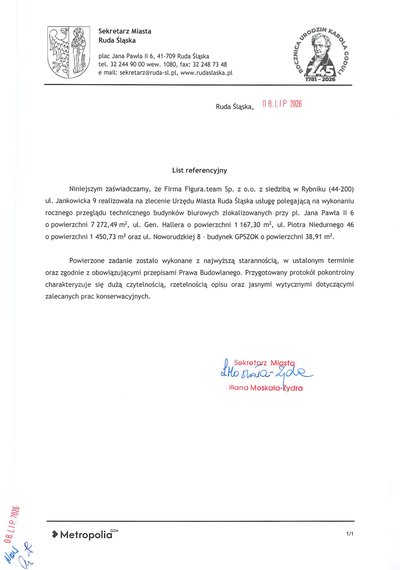 Pismo referencyjne: Urząd Miasta Ruda Śląska