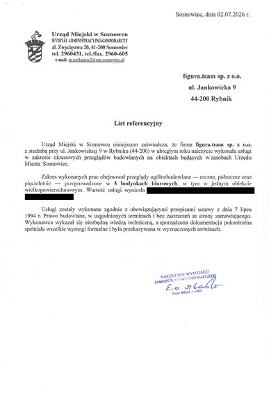 Pismo referencyjne: Urząd Miejski w Sosnowcu