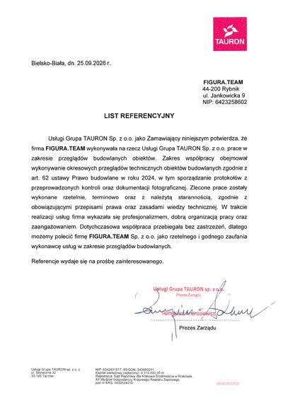 Pismo referencyjne: Usługi Grupa TAURON Sp. z o.o.