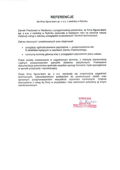 Pismo referencyjne: Zamek Piastowski w Raciborzu