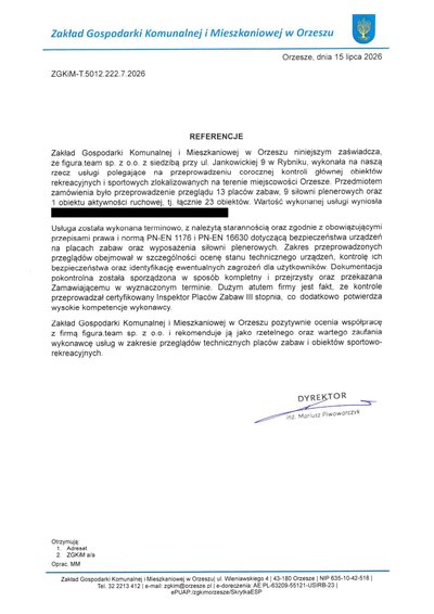 Pismo referencyjne: ZGKiM w Orzeszu