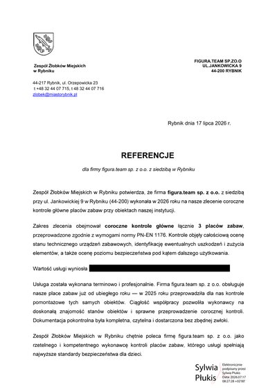 Pismo referencyjne: Zespół Żłobków Miejskich w Rybniku